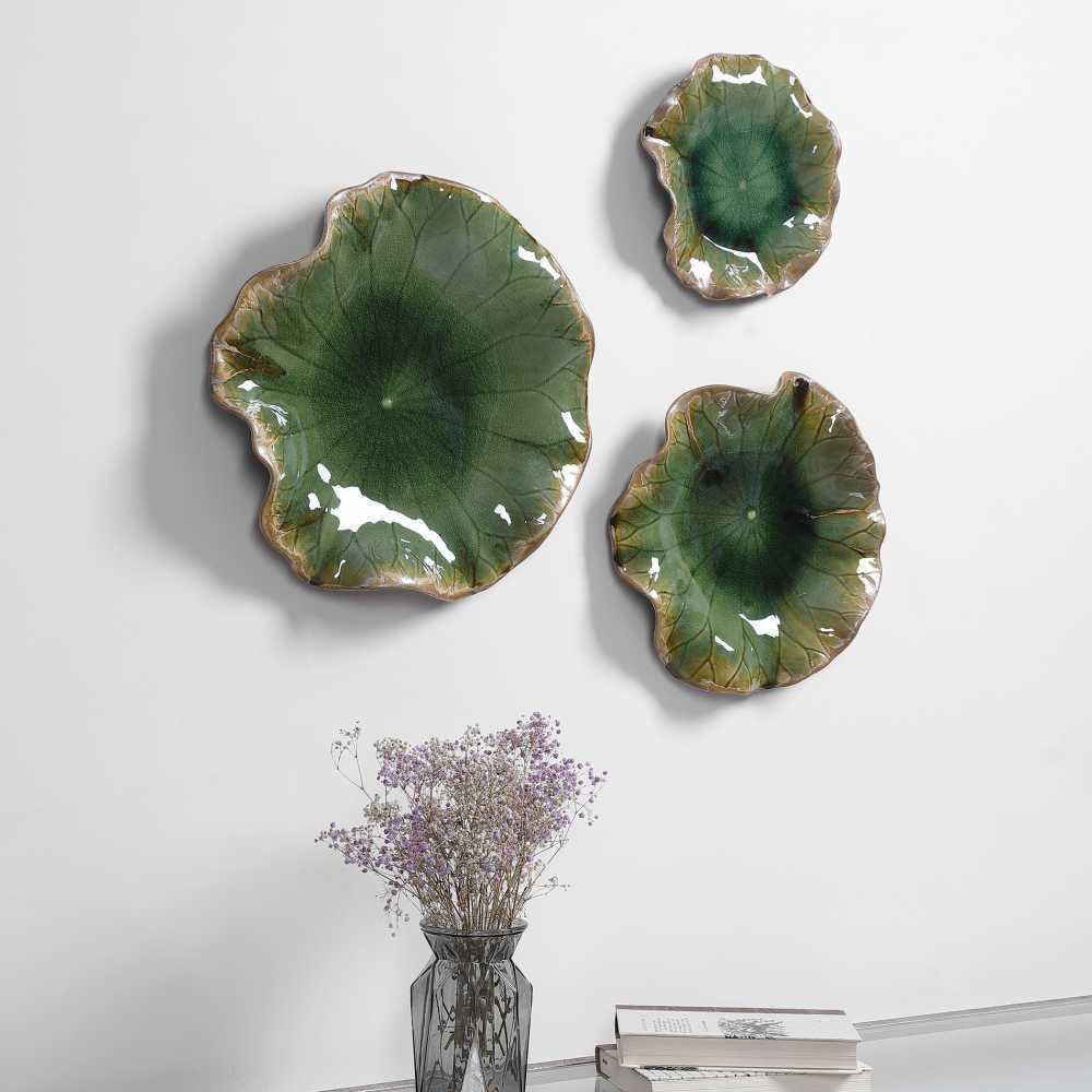 Lungo 18 in. Green Ceramic Wall Decor - Set of 3