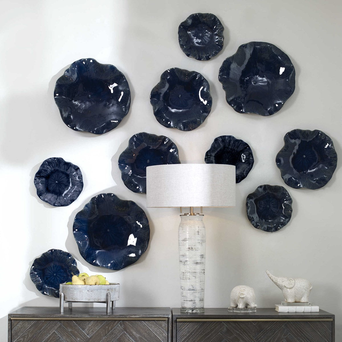 Lungo 18 in. Cobalt Ceramic Wall Decor - Set of 3
