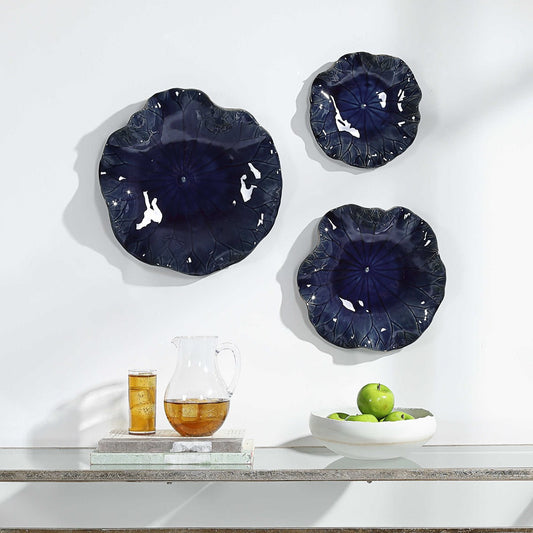 Lungo 18 in. Cobalt Ceramic Wall Decor - Set of 3