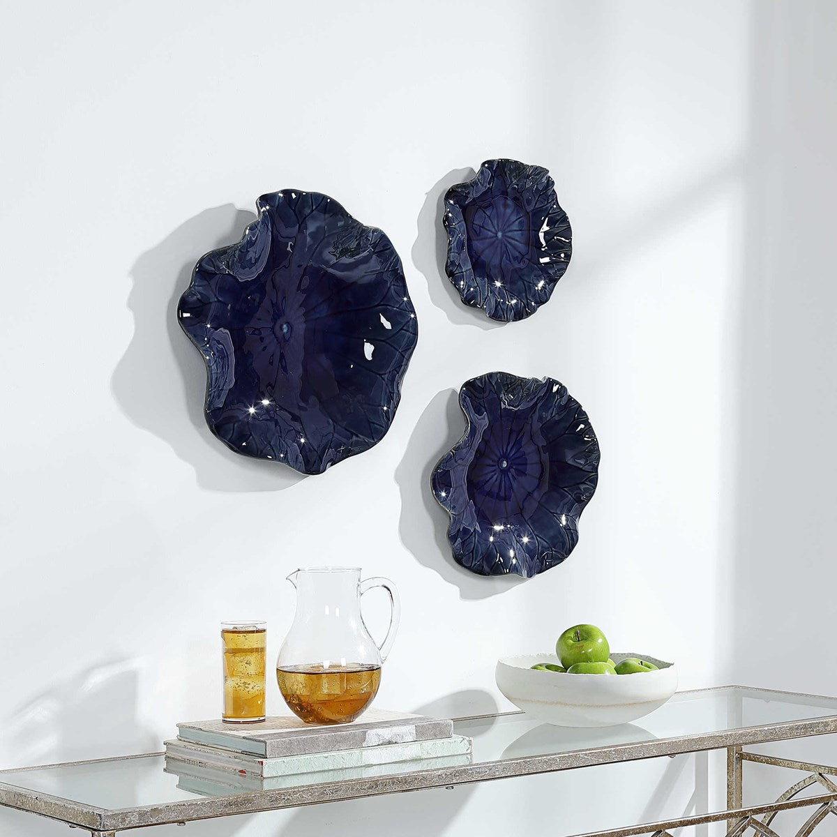 Lungo 18 in. Cobalt Ceramic Wall Decor - Set of 3