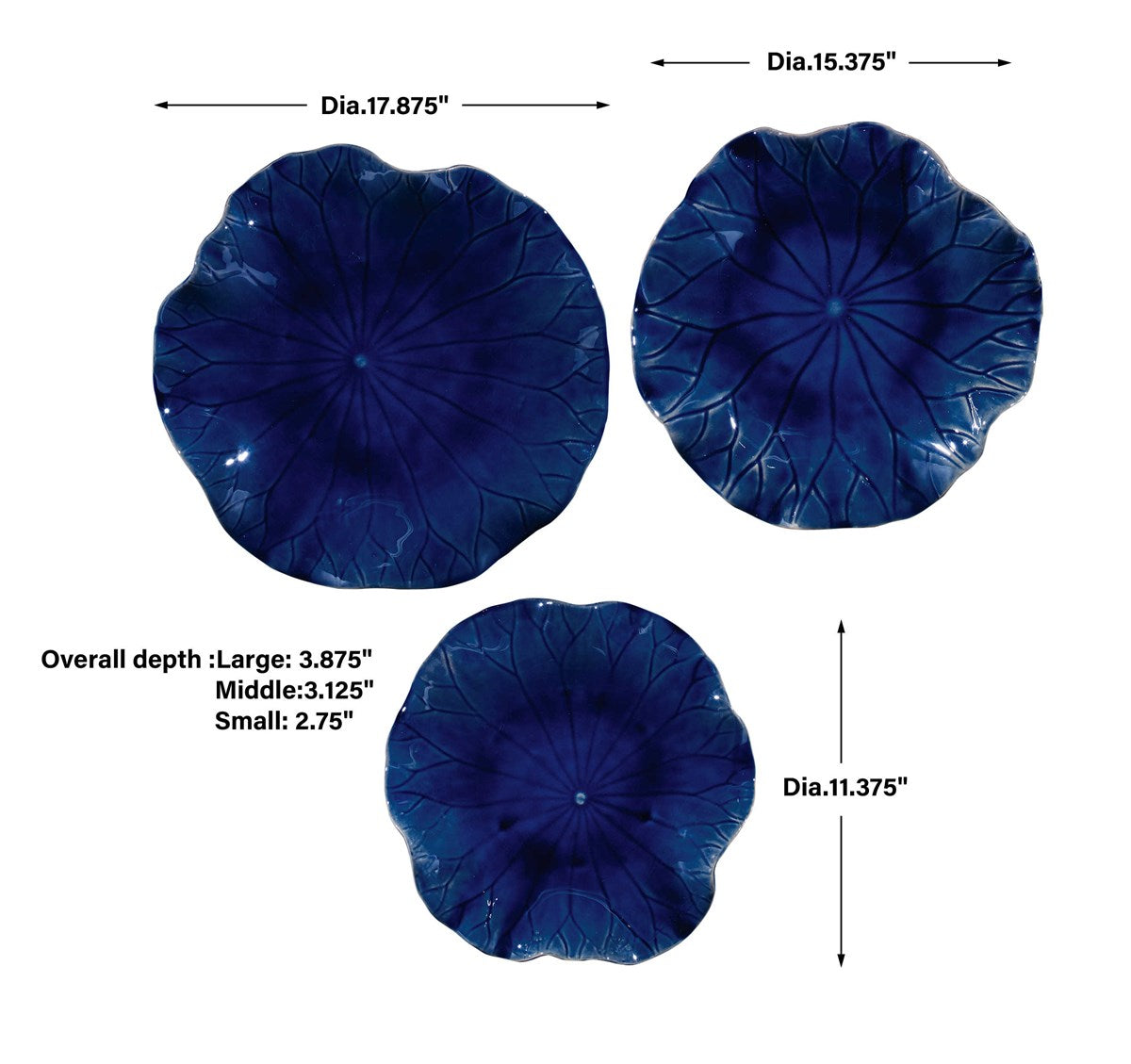 Lungo 18 in. Cobalt Ceramic Wall Decor - Set of 3