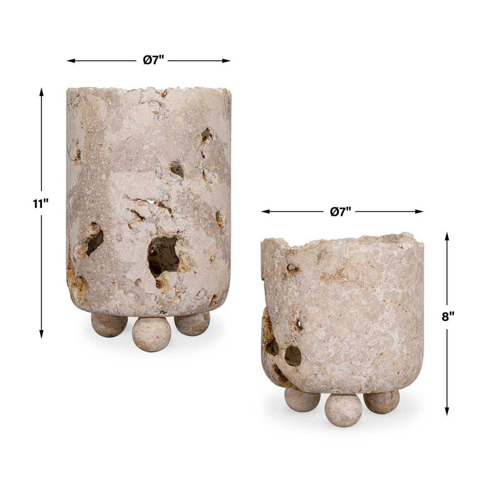 Carvico Natural Stone Outdoor Vase - Set of 2