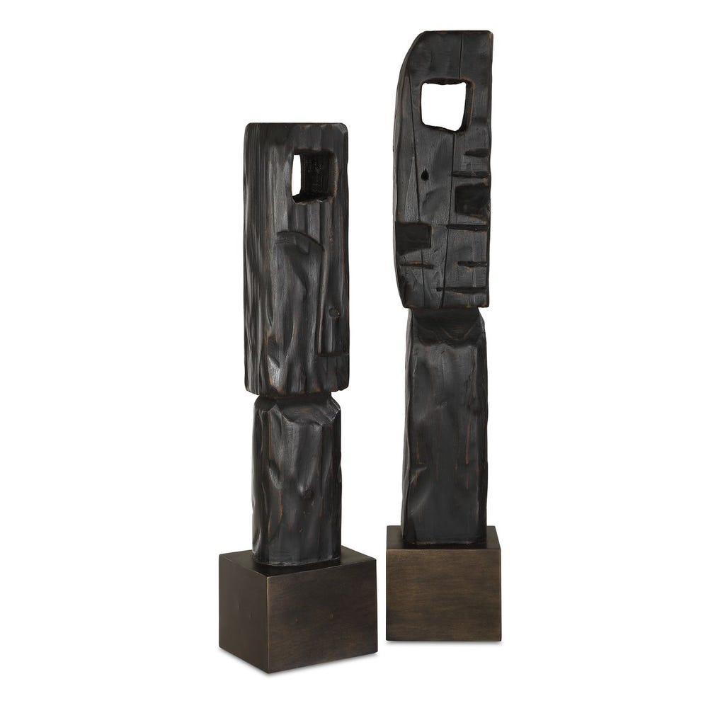 Geometric Echoes Wood Sculpture - Set of 2