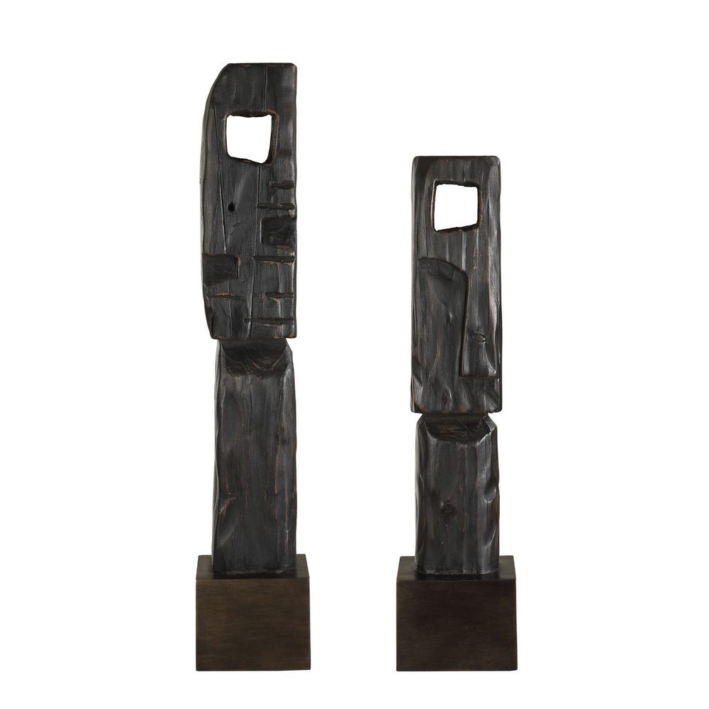 Geometric Echoes Wood Sculpture - Set of 2