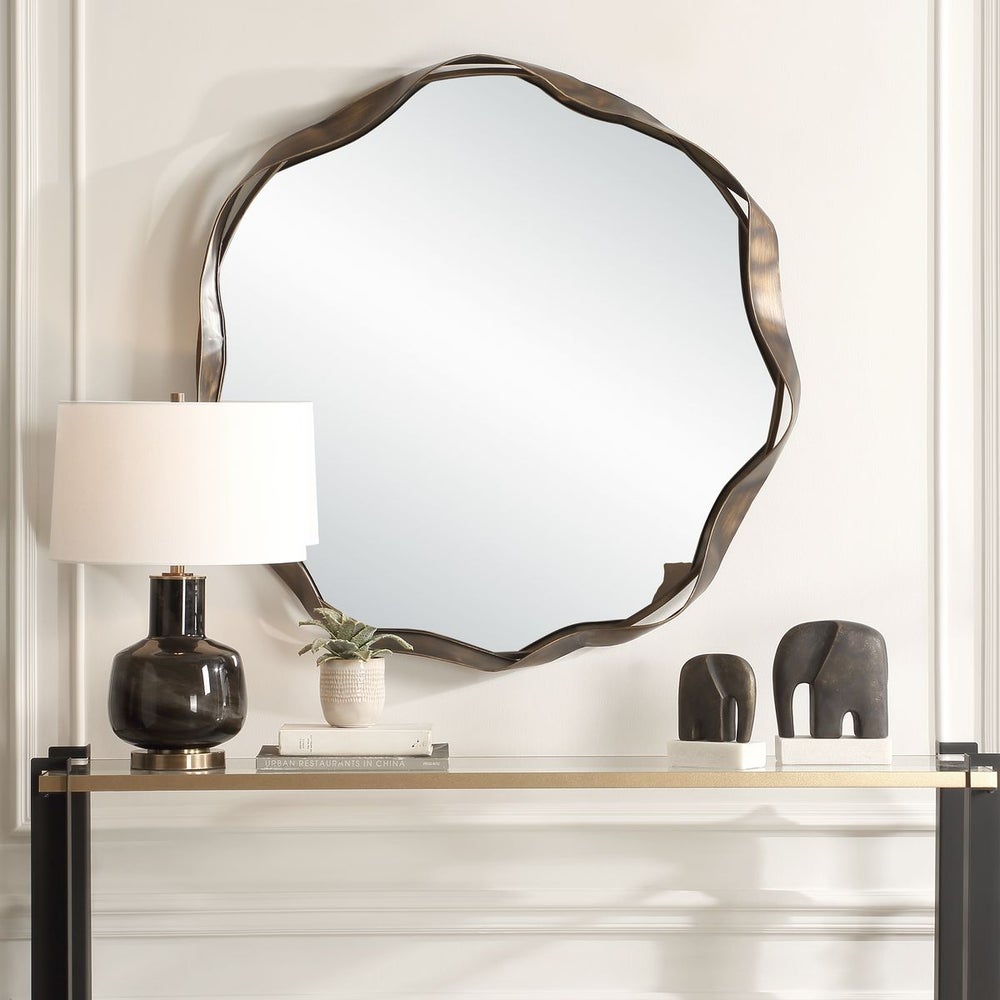 Frisa 41 in. Round Iron Frame Mirror
