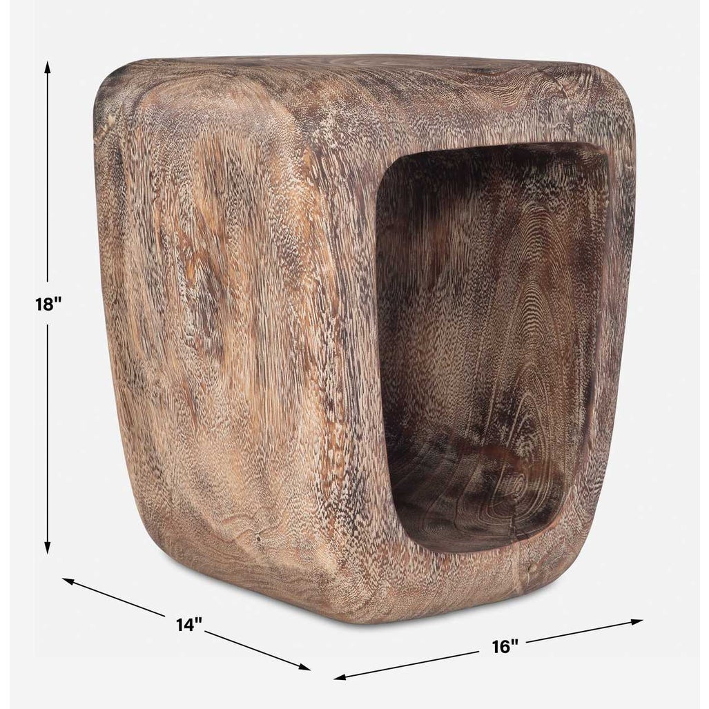 Dentro 18 in. Suar Wood Accent Table - Bleached Wash