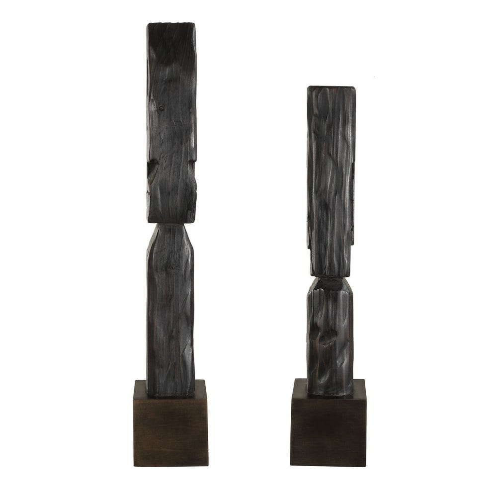 Geometric Echoes Wood Sculpture - Set of 2