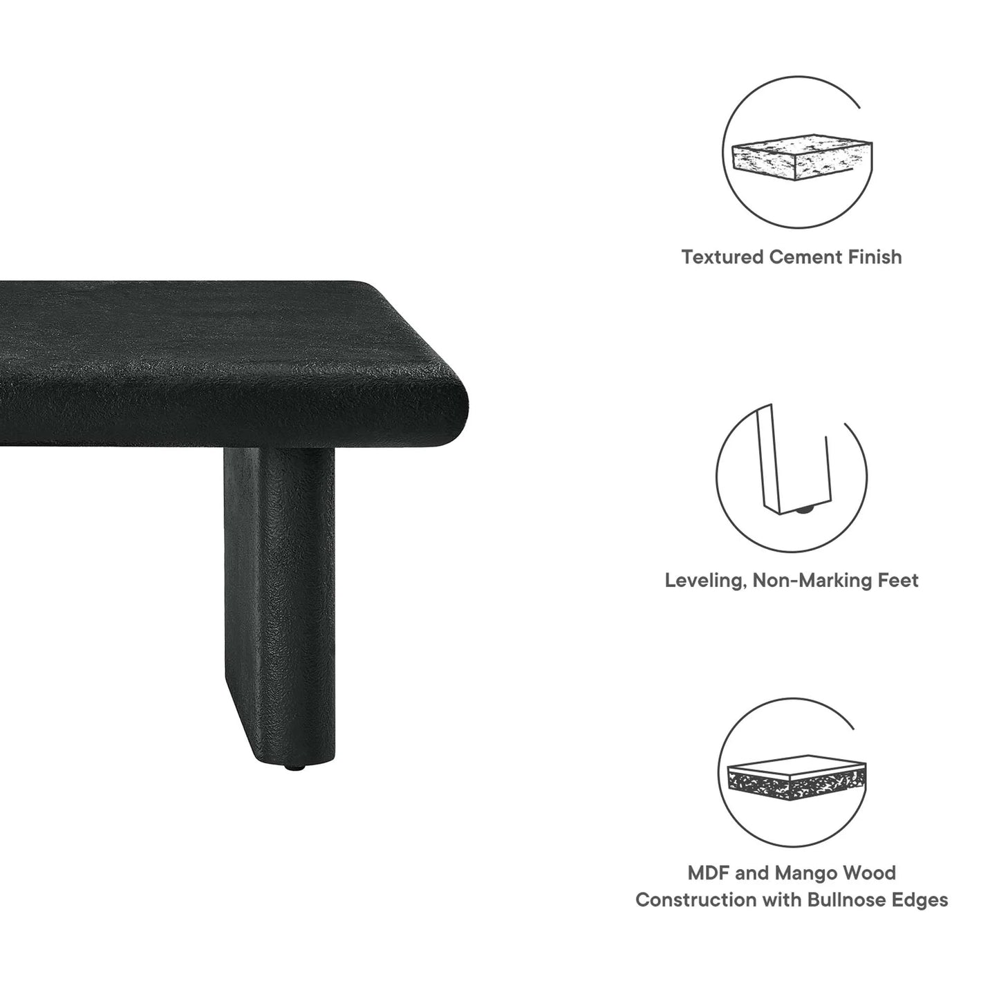 Pistoiese 46 in. Mango Wood Coffee Table - Black