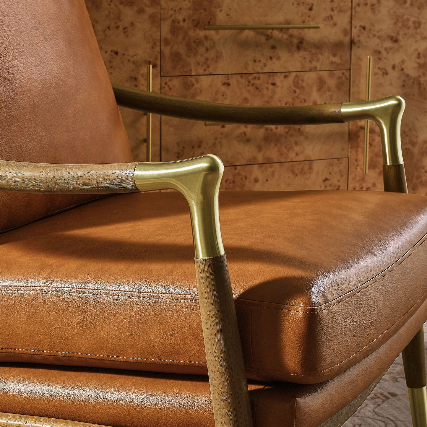 Savona Vegan Leather Accent Chair - Tan Walnut