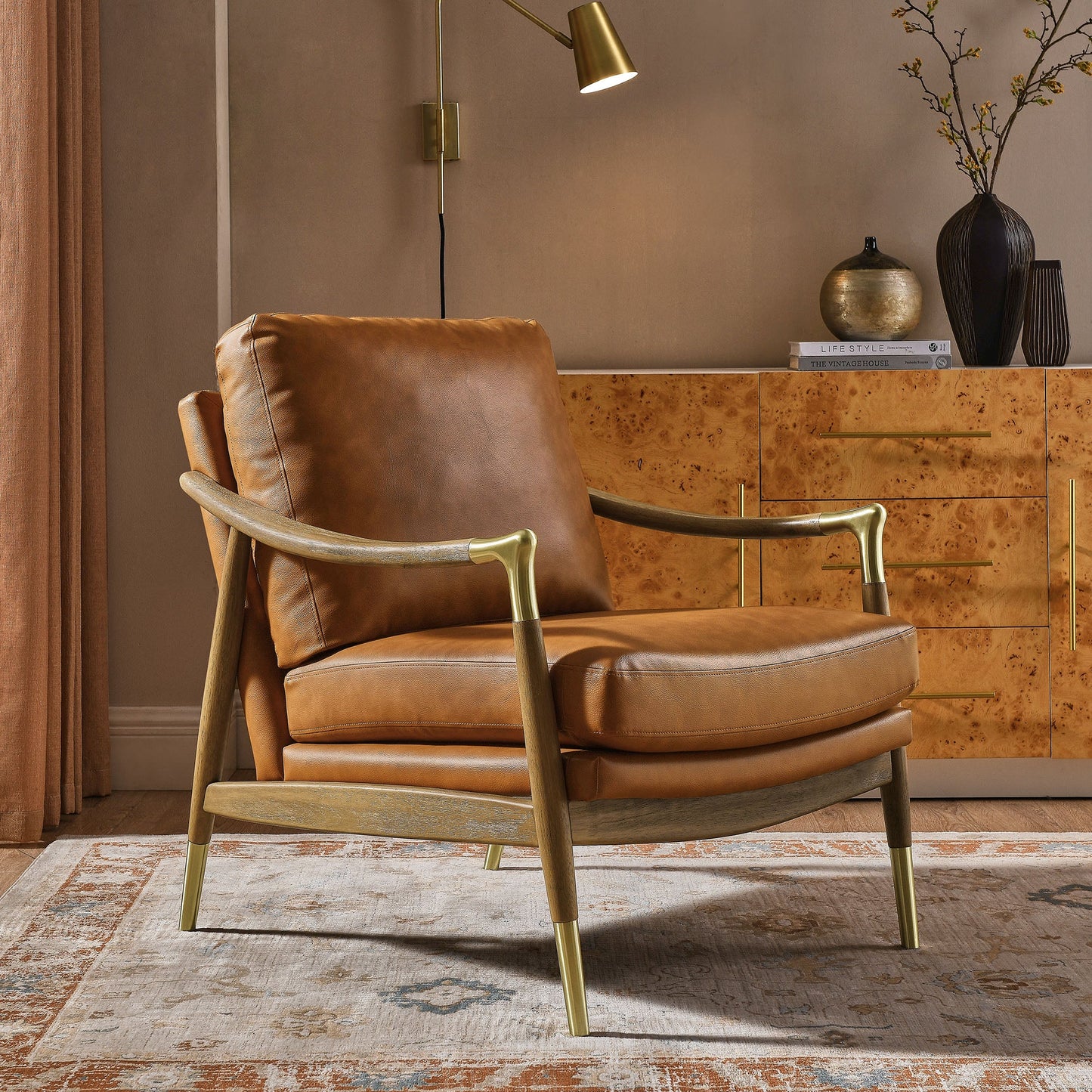 Savona Vegan Leather Accent Chair - Tan Walnut