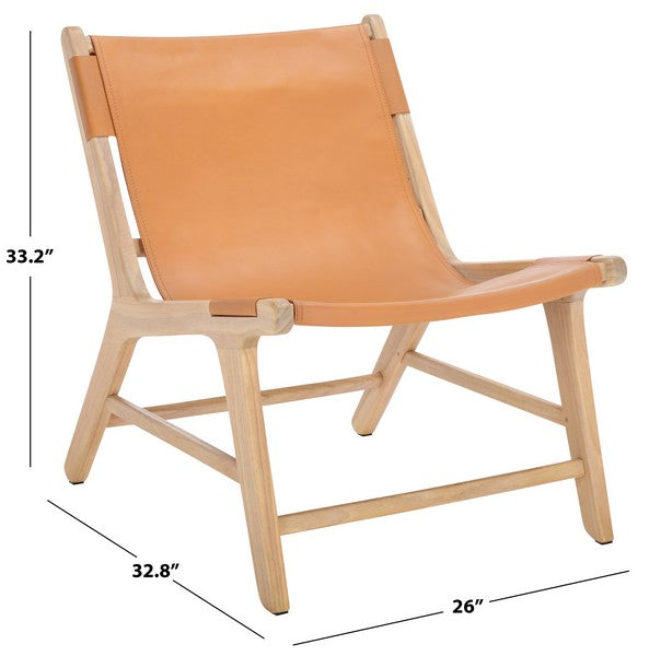 Bardello Leather and Teak Wood Accent Chair