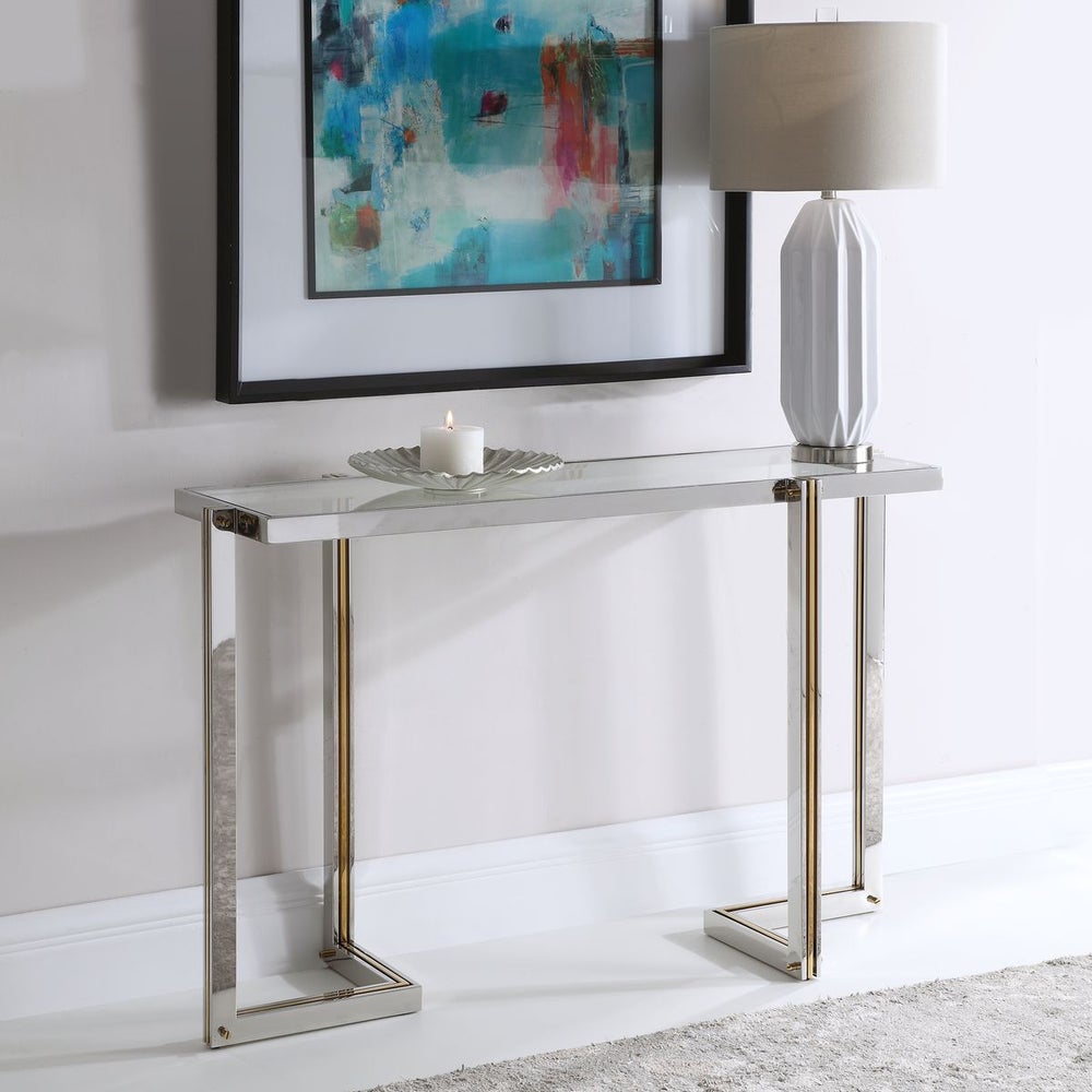 Capraia 51 in. Clear Tempered Glass Top Console Table