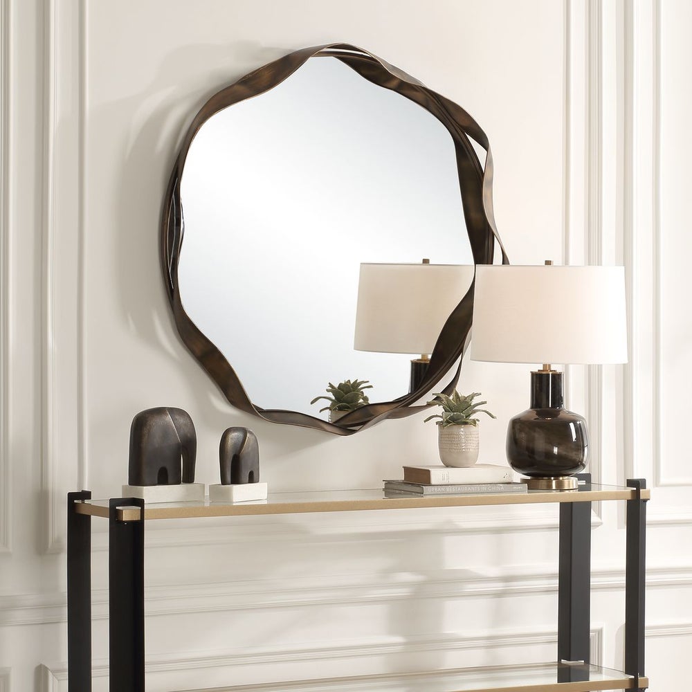 Frisa 41 in. Round Iron Frame Mirror