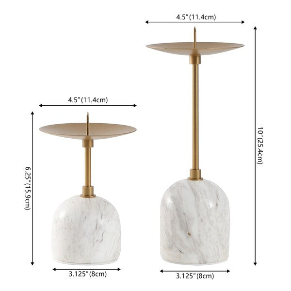 Ostia Marble and Metal Candle Holder - Set of 2