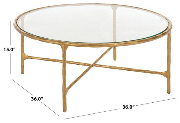 Torinese 36 in. Round Glass Top Coffee Table - Brass