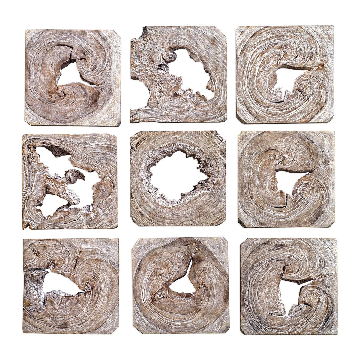 Whitewashed Coffee 16 in. Wood Wall Art - Set of 9