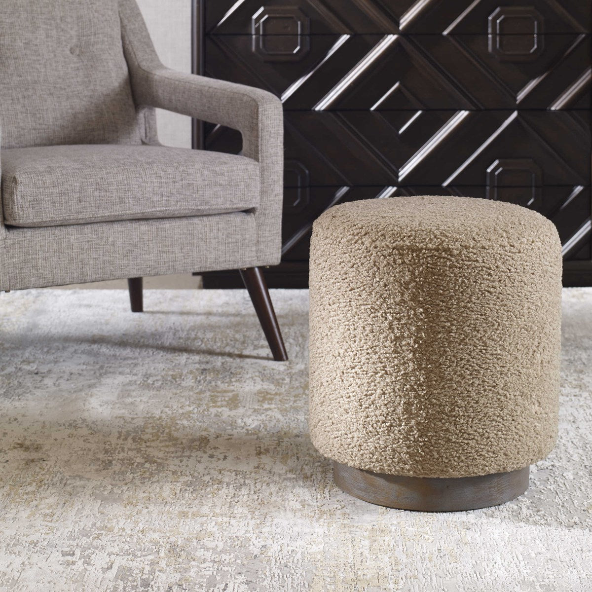 Eugenia Plush Ottoman - Latte