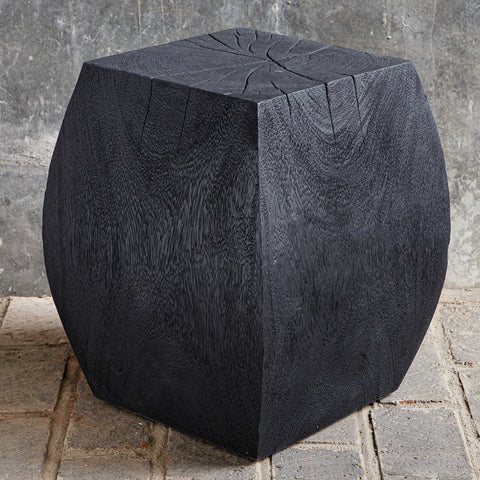 Trento 17 in. Black Grain Wood Accent Table