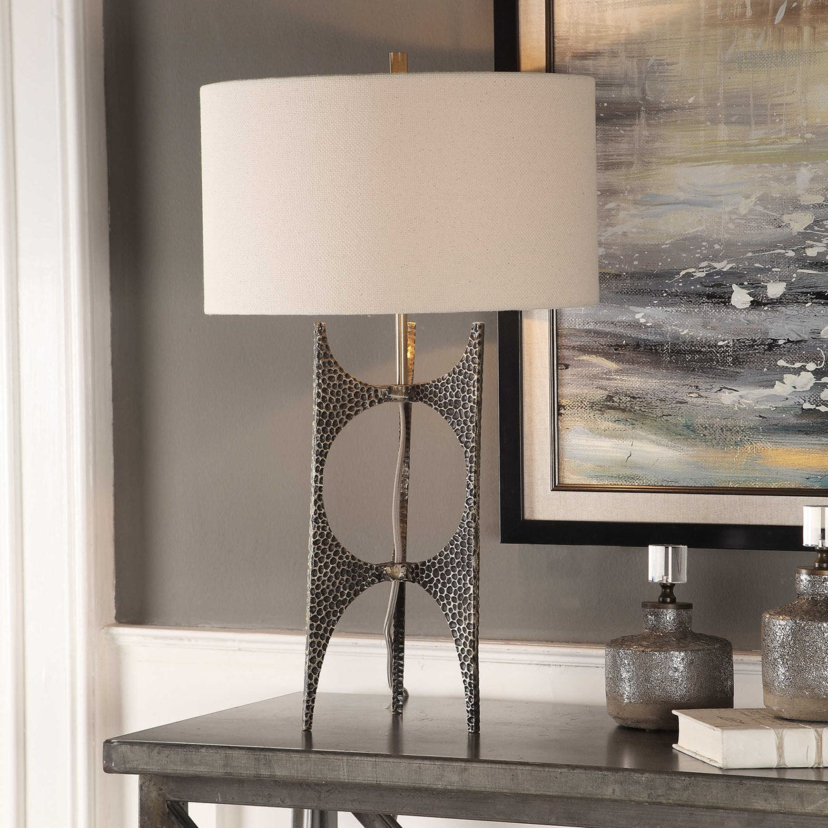 Felicio 27 in. Cast Iron Hammered Table Lamp