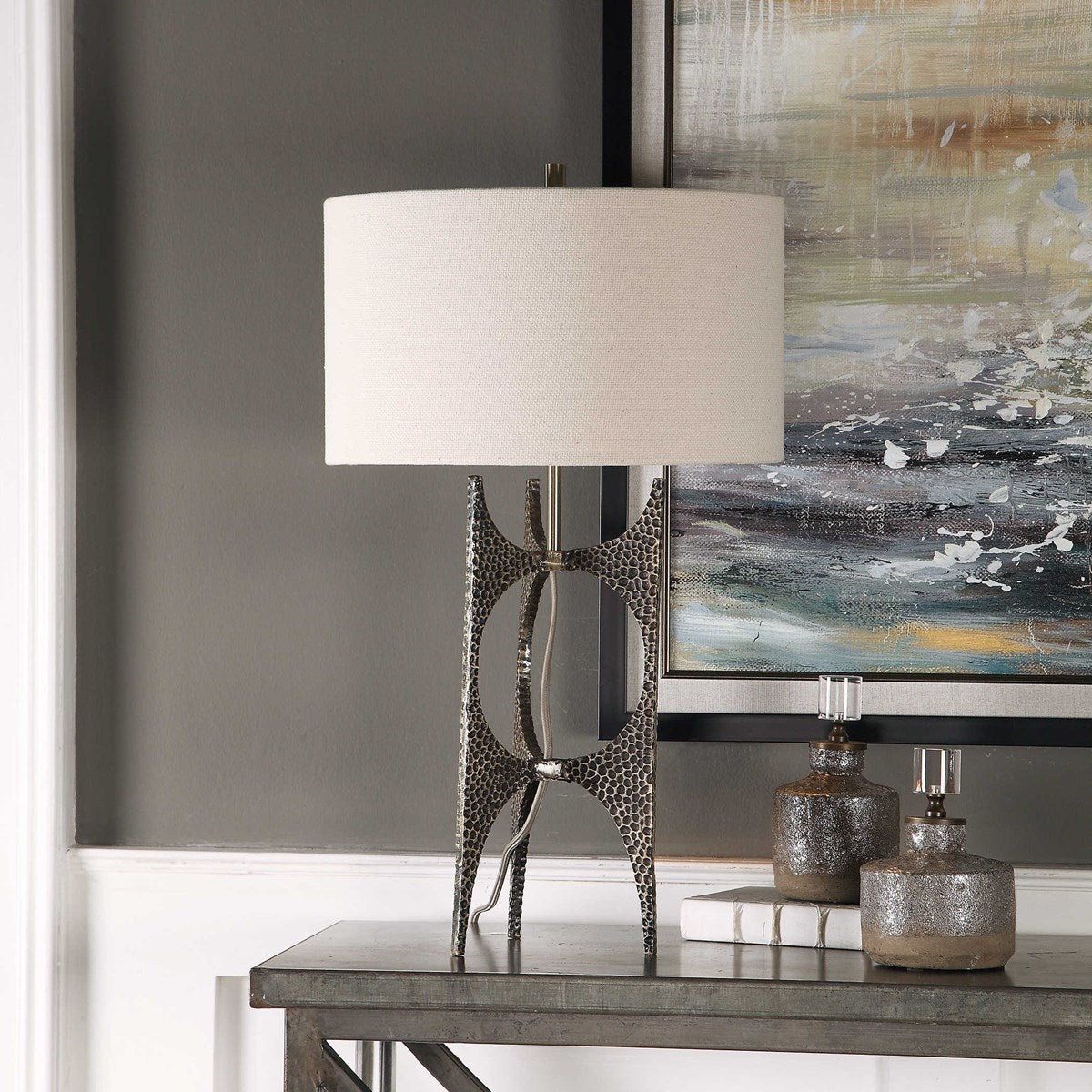 Felicio 27 in. Cast Iron Hammered Table Lamp