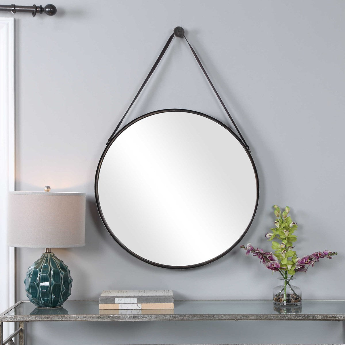Gian 30 in. Leather Strap Mirror