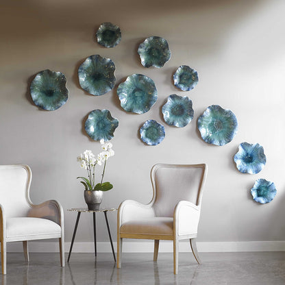 Lungo 18 in. Aqua Ceramic Wall Decor - Set of 3