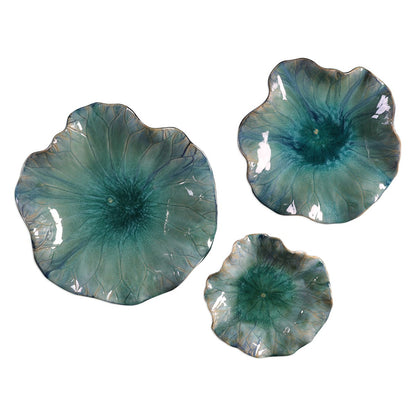 Lungo 18 in. Aqua Ceramic Wall Decor - Set of 3