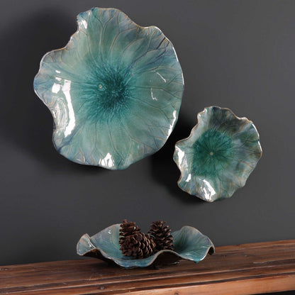 Lungo 18 in. Aqua Ceramic Wall Decor - Set of 3