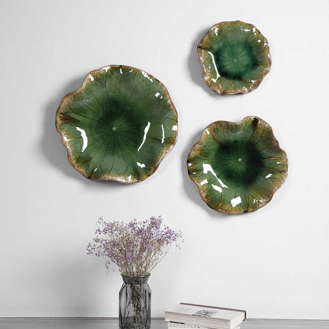 Lungo 18 in. Green Ceramic Wall Decor - Set of 3