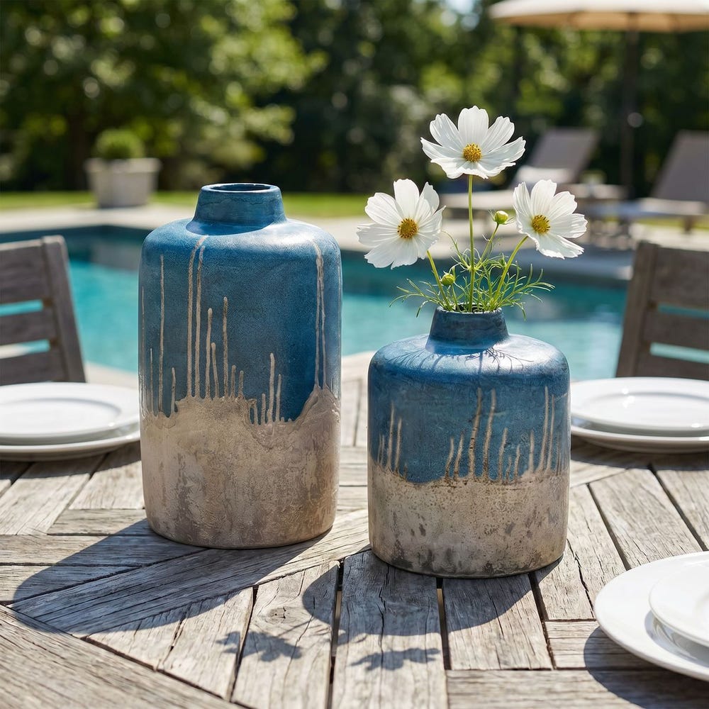 Cirò Glass and Concrete Outdoor Vase - Set of 2