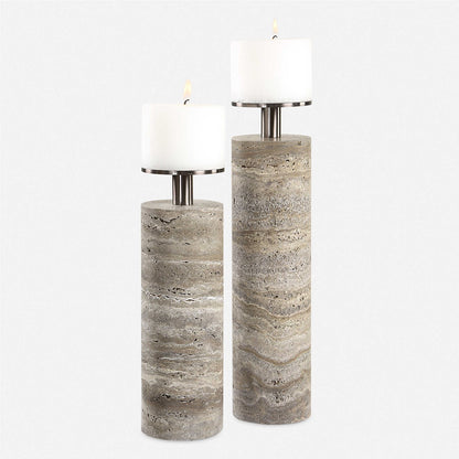 Fior Travertine Candleholders - Set of 2