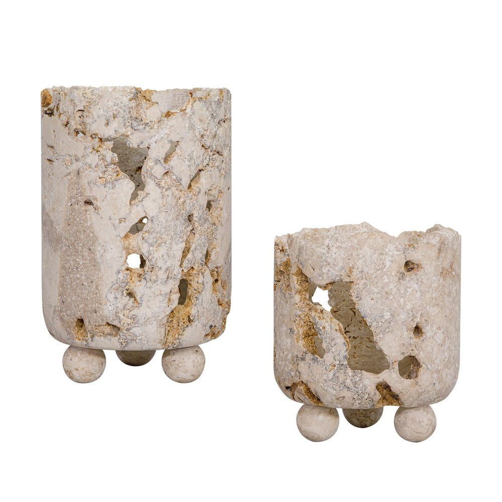 Carvico Natural Stone Outdoor Vase - Set of 2