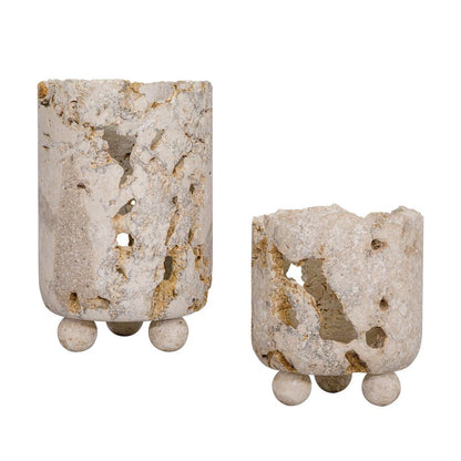 Carvico Natural Stone Outdoor Vase - Set of 2