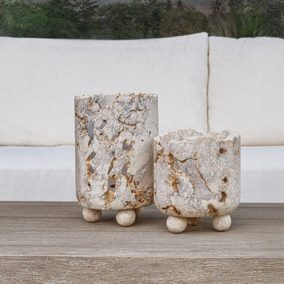 Carvico Natural Stone Outdoor Vase - Set of 2