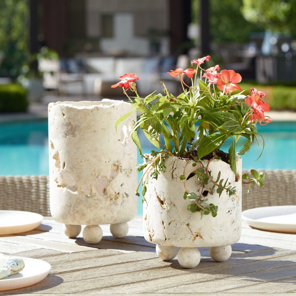 Carvico Natural Stone Outdoor Vase - Set of 2