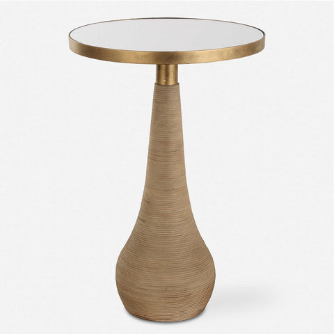 Fornelli 24 in. Natural Rattan Brass Accent Table
