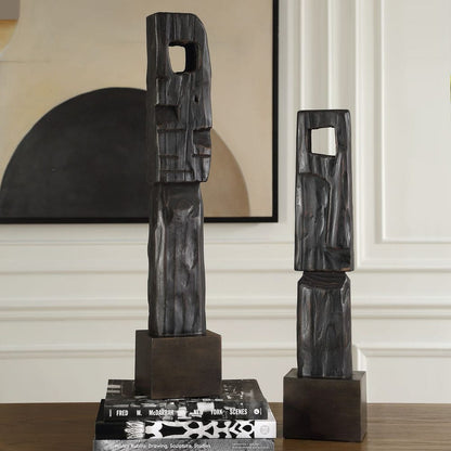 Geometric Echoes Wood Sculpture - Set of 2