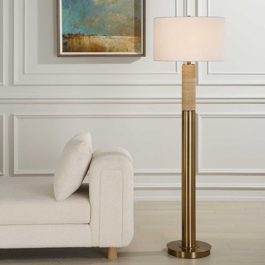 Cembra 66 in. Travertine Brass Floor Lamp