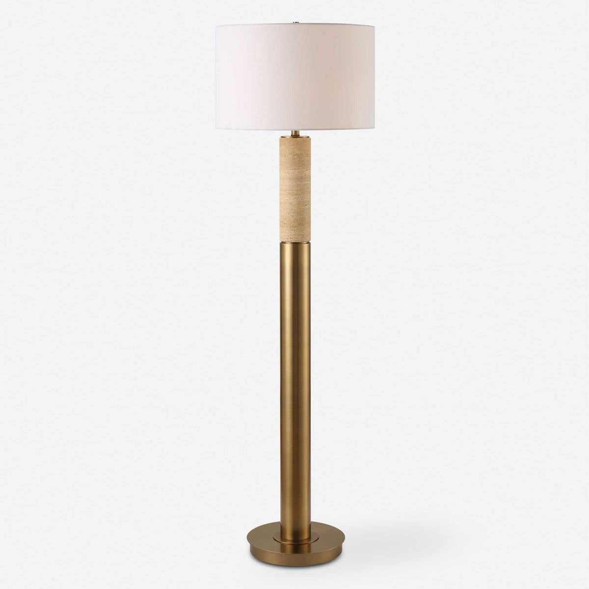 Cembra 66 in. Travertine Brass Floor Lamp