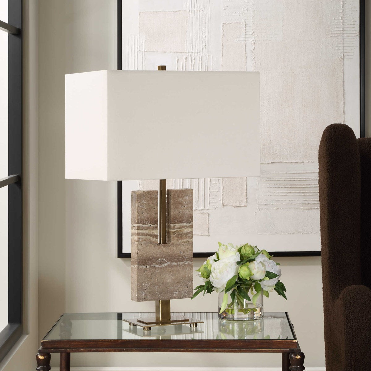 Capece 26 in. Travertine Table Lamp