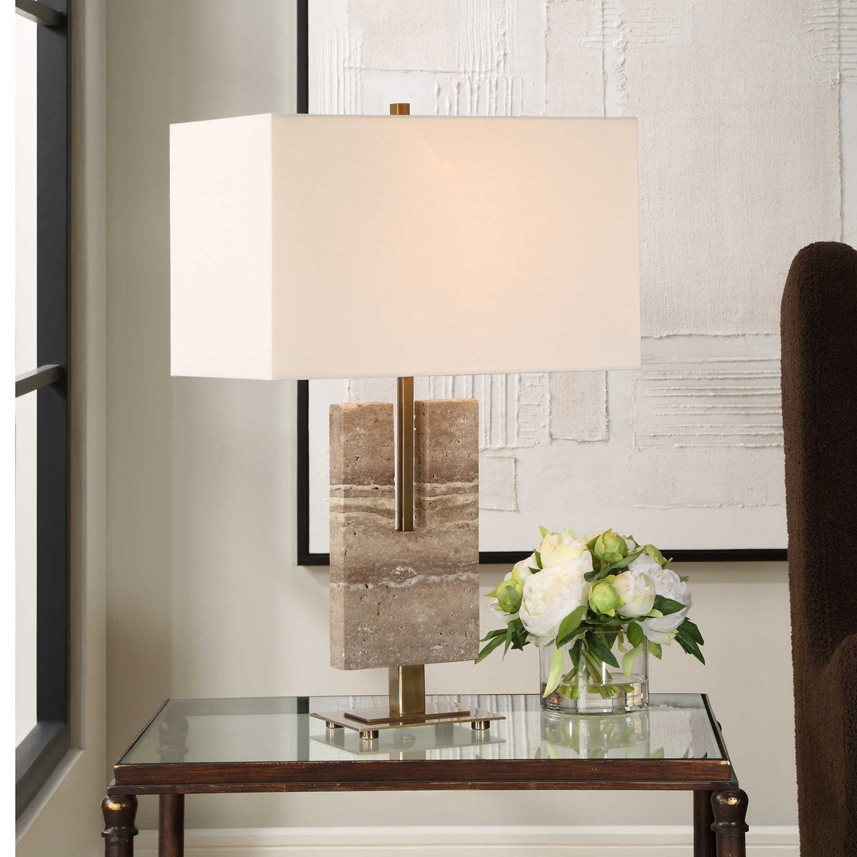 Capece 26 in. Travertine Table Lamp