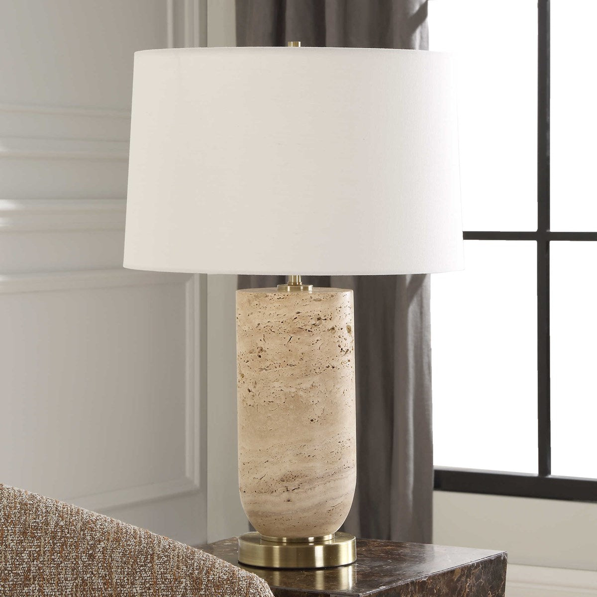 Lasnigo 25 in. Travertine Table Lamp