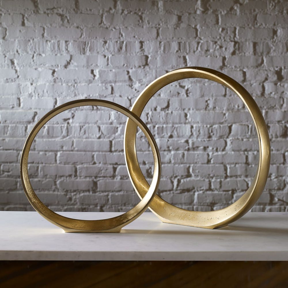 Marianne Gold Ring Sculptures - Set of 2