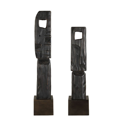 Geometric Echoes Wood Sculpture - Set of 2