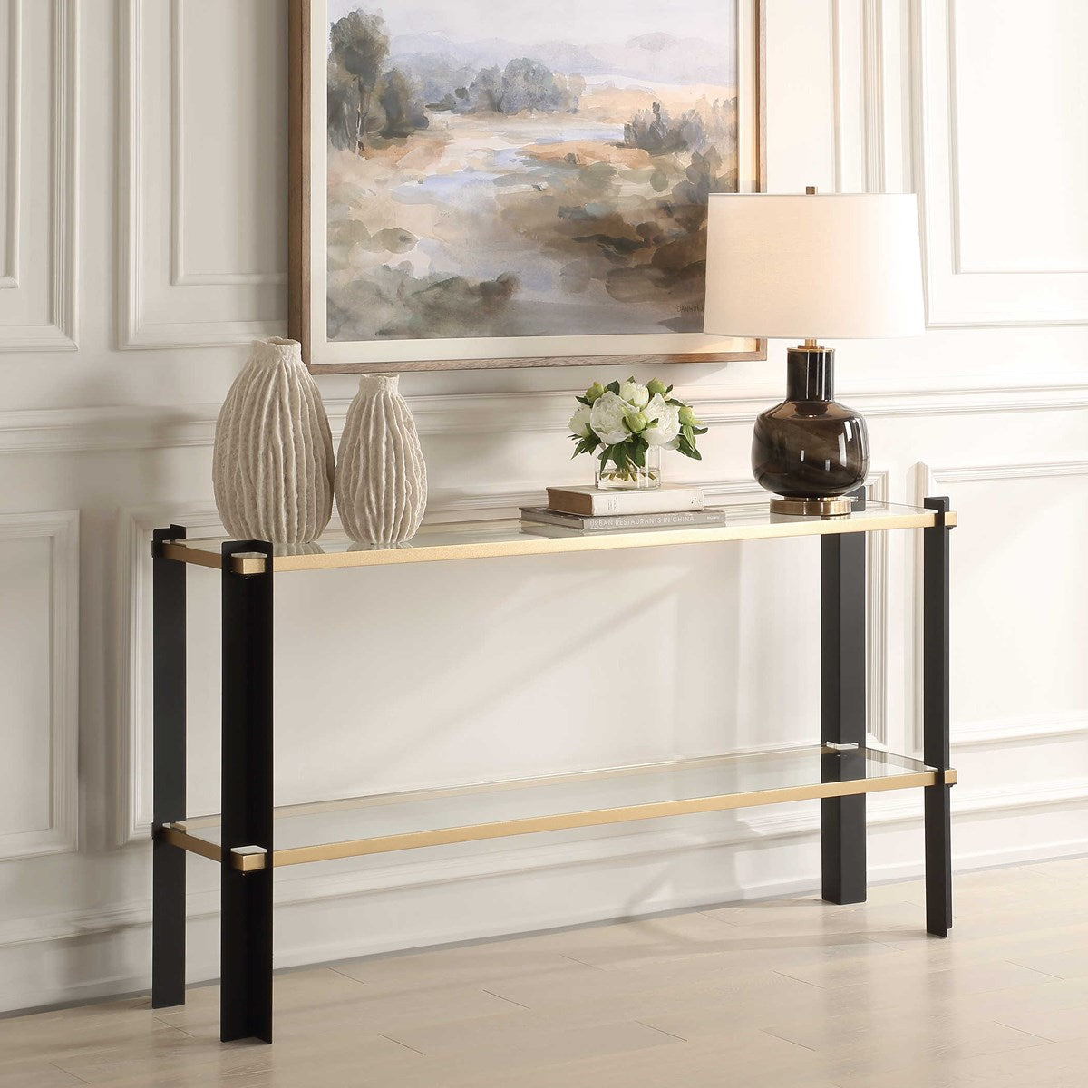 Novara 60 in. Tempered Clear Glass Console Table