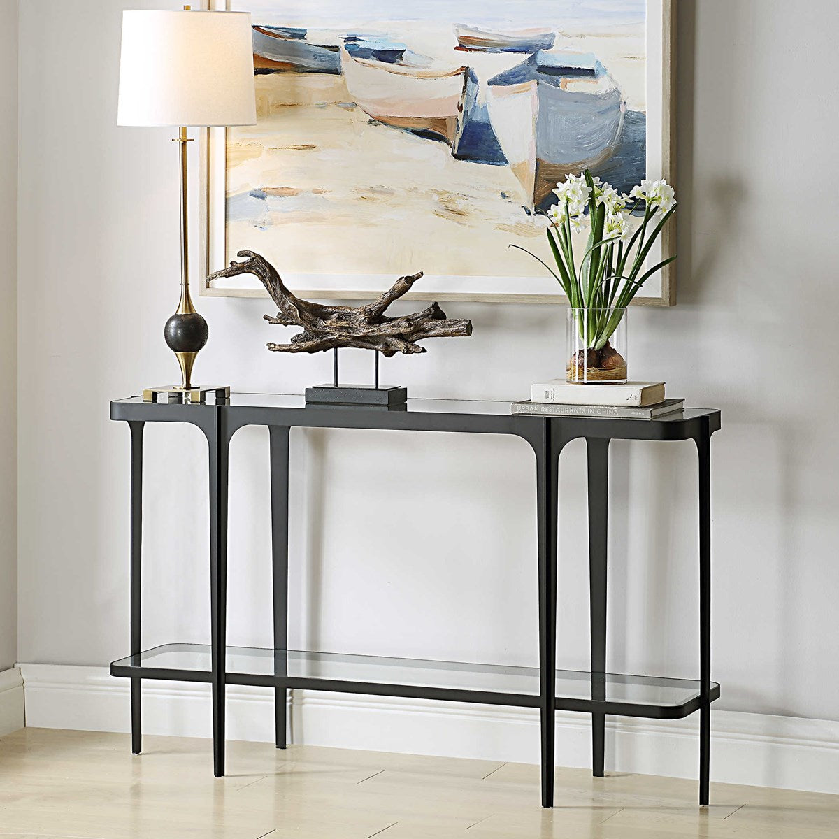 Atzara 53 in. Tempered Glass Console Table