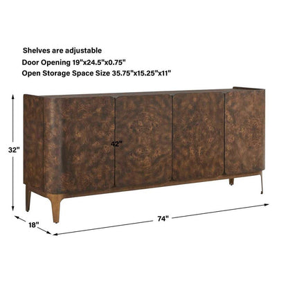 Piacenza 74 in. Mappa Burl Veneer Cabinet