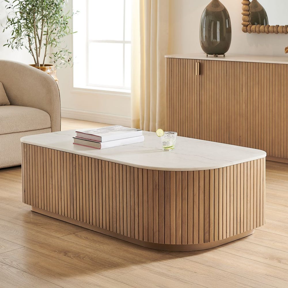 Cuturella 52 in. Wood and Marble Coffee Table