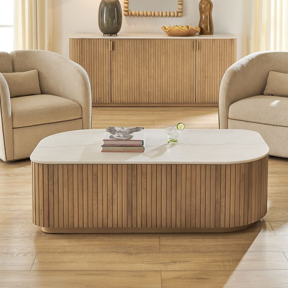 Cuturella 52 in. Wood and Marble Coffee Table