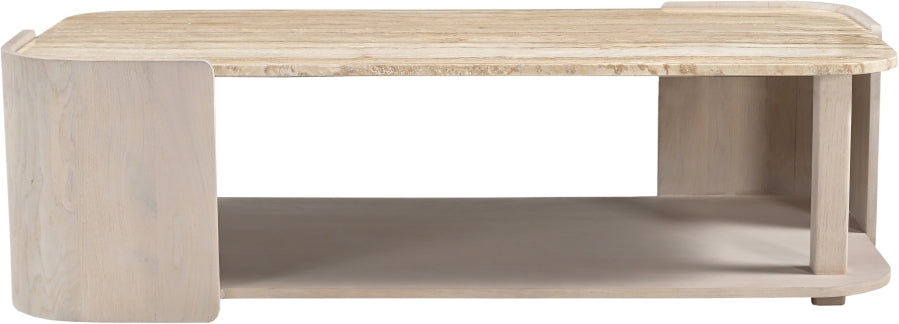 Contrada 26 in. Marble and Oak Wood Coffee Table